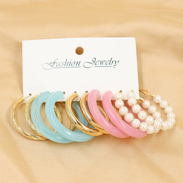 Wholesale Geometric Acetic Acid Plate C Shaped Creative Retro Multicolor Plastic Earrings 3 Pair Set With Polishing Treatment For Women