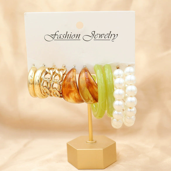 Wholesale Geometric Acetic Acid Plate C Shaped Creative Retro Multicolor Plastic Earrings 3 Pair Set With Polishing Treatment For Women