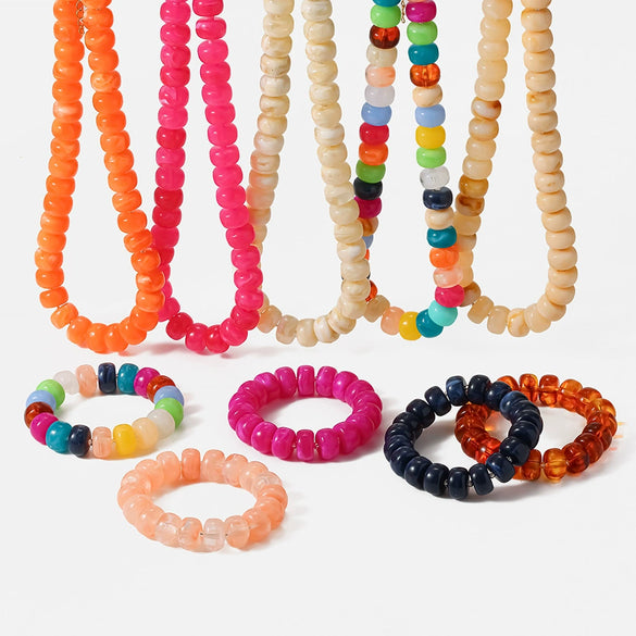Wholesale Geometric Acrylic And Goldplated Stainless Steel Handmade Beaded Jewelry Set For Women