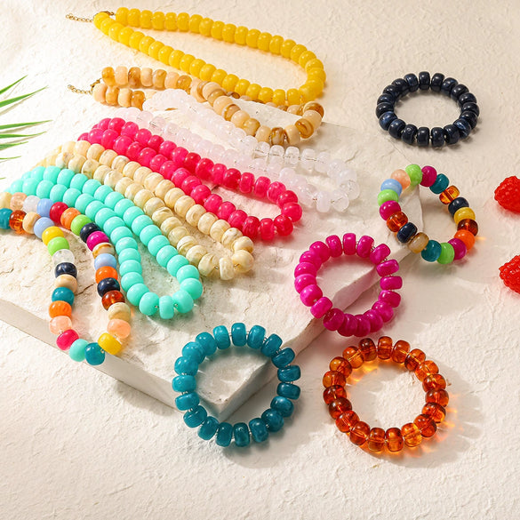 Wholesale Geometric Acrylic And Goldplated Stainless Steel Handmade Beaded Jewelry Set For Women