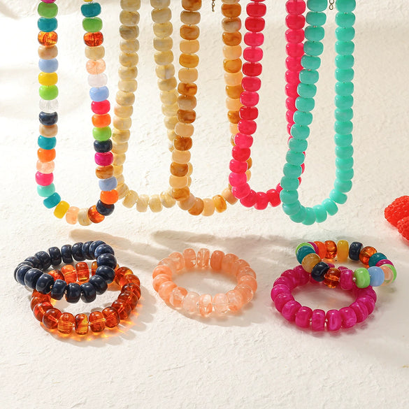 Wholesale Geometric Acrylic And Goldplated Stainless Steel Handmade Beaded Jewelry Set For Women