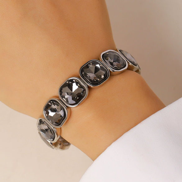 Wholesale Geometric Alloy Diamond Set Elastic Stackable Splicing Bracelet For Women