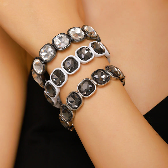 Wholesale Geometric Alloy Diamond Set Elastic Stackable Splicing Bracelet For Women