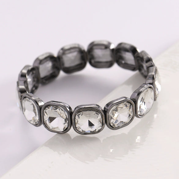 Wholesale Geometric Alloy Diamond Set Elastic Stackable Splicing Bracelet For Women