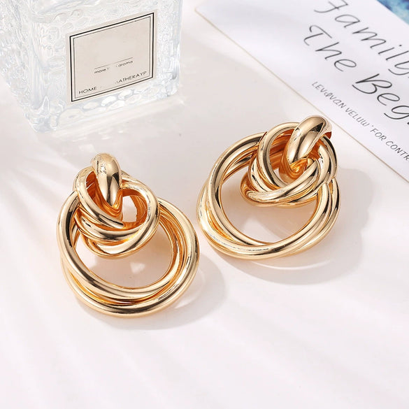 Wholesale Geometric Alloy Earrings With Circle Stitching And Knot Design For Women Electroplated