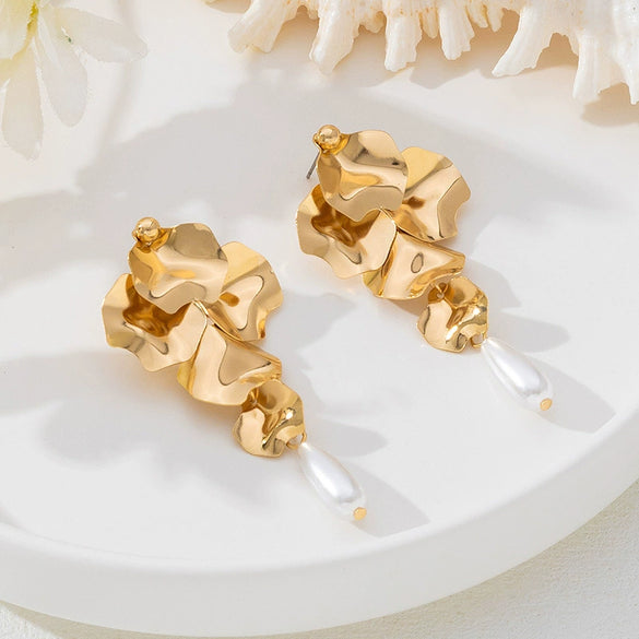Wholesale Geometric Alloy Electroplated Pearl Earrings For Women