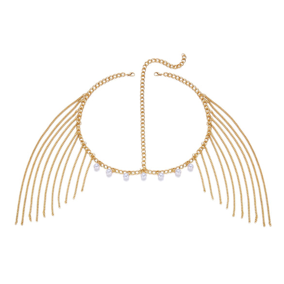Wholesale Geometric Alloy Electroplated Pearl Tassel Forehead Chain Child Hair Accessory
