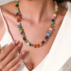 Wholesale Geometric Alloy Pendant Thousand Flower Glass Beads Stainless Steel Electroplated O Word Chain Women's Necklace