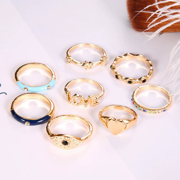 Wholesale Geometric Alloy Ring Bracelet Set With Golden Love And Micro Diamond Electroplated Design