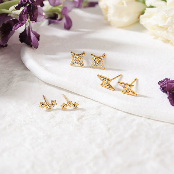 Wholesale Geometric And Star Pattern Electroplated Stainless Steel Women's Earrings