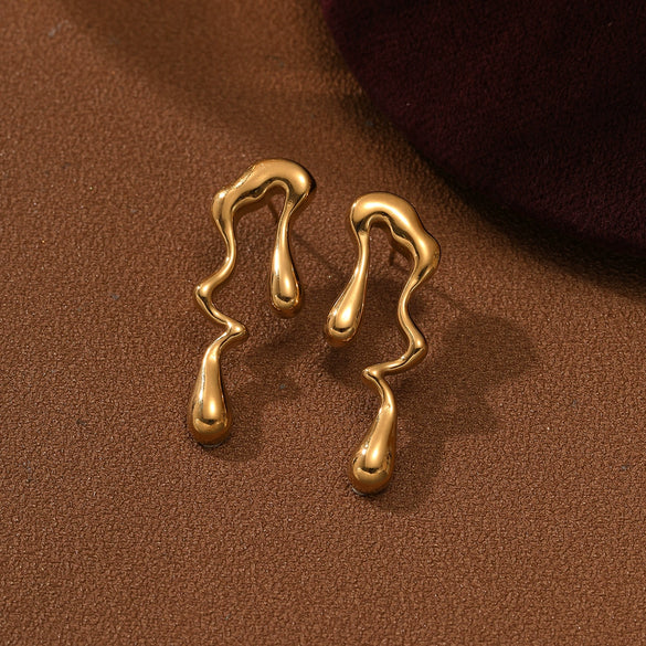 Wholesale Geometric Asymmetric Stainless Steel Earrings For Women With Electroplating Treatment Fashion Style