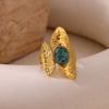 Wholesale Geometric Asymmetrical Hammered Natural Stone Titanium Steel Open Ring With Gold Plated Finish For Women