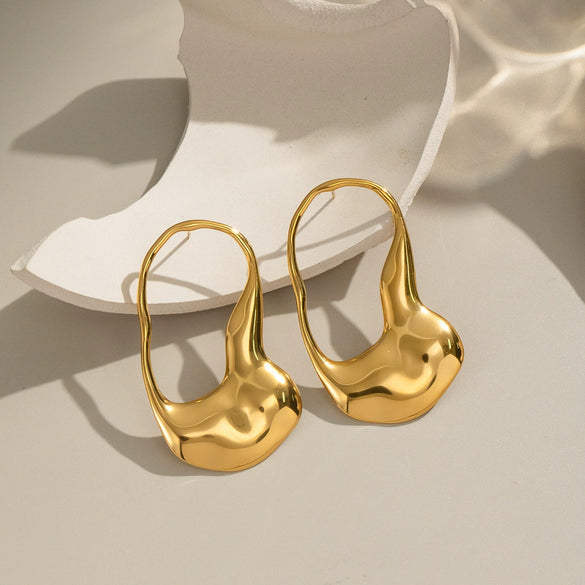 Wholesale Geometric Asymmetrical Stainless Steel Earrings For Girls With Electroplating Design
