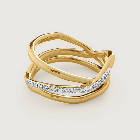 Wholesale Geometric Asymmetrical Threelayer Cross Ring Silver Electroplating For Unisex