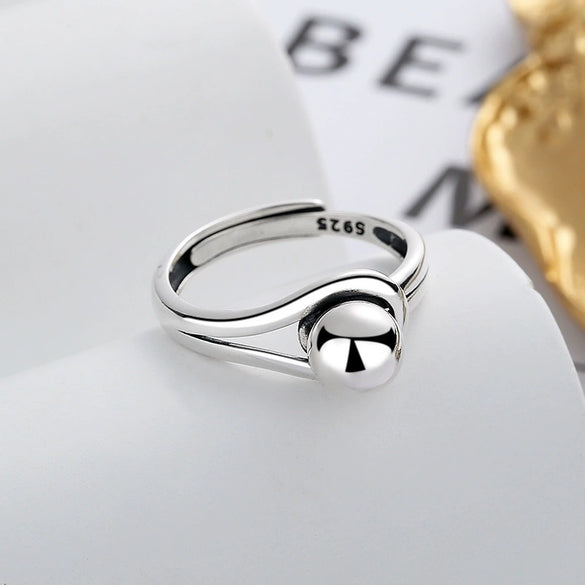 Wholesale Geometric Ball Ring S925 Sterling Silver Electroplated Adjustable For Women