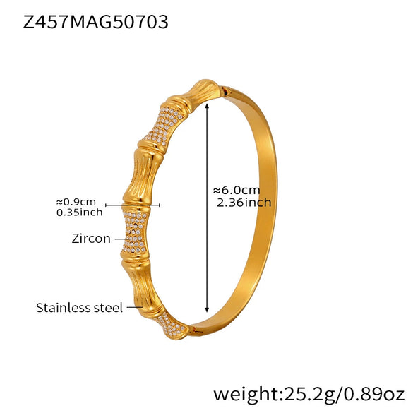 Wholesale Geometric Bamboo Zircon Bracelet Stainless Steel 18K Gold Plated Electroplated For Office Ladies