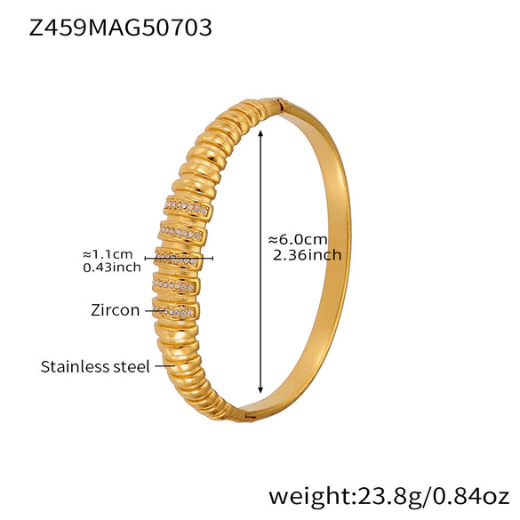 Wholesale Geometric Bamboo Zircon Bracelet Stainless Steel 18K Gold Plated Electroplated For Office Ladies
