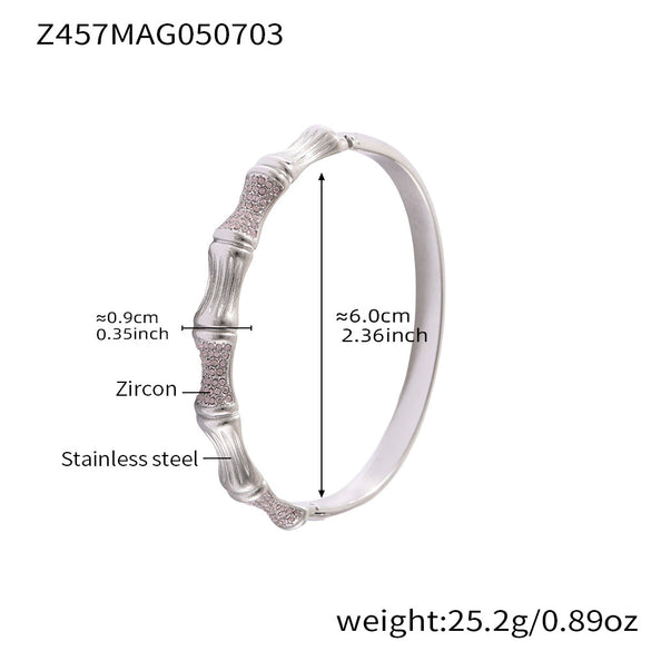 Wholesale Geometric Bamboo Zircon Bracelet Stainless Steel 18K Gold Plated Electroplated For Office Ladies