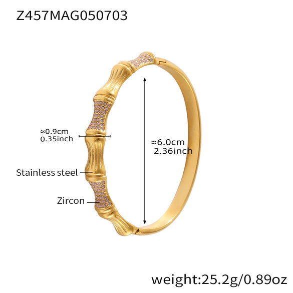 Wholesale Geometric Bamboo Zircon Bracelet Stainless Steel 18K Gold Plated Electroplated For Office Ladies