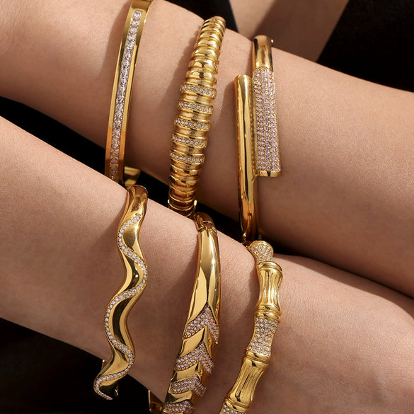 Wholesale Geometric Bamboo Zircon Bracelet Stainless Steel 18K Gold Plated Electroplated For Office Ladies
