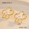 Wholesale Geometric Beaded Flower Stainless Steel 18K Gold Electroplated Earrings For Women