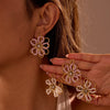 Wholesale Geometric Beaded Flower Stainless Steel 18K Gold Electroplated Earrings For Women