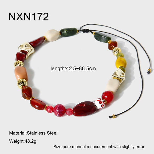 Wholesale Geometric Beaded Stainless Steel Necklace With Electroplating For Women