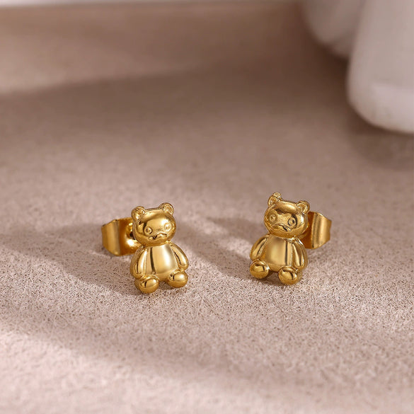 Wholesale Geometric Bear Shaped Stainless Steel Gold Plated Unisex Earrings