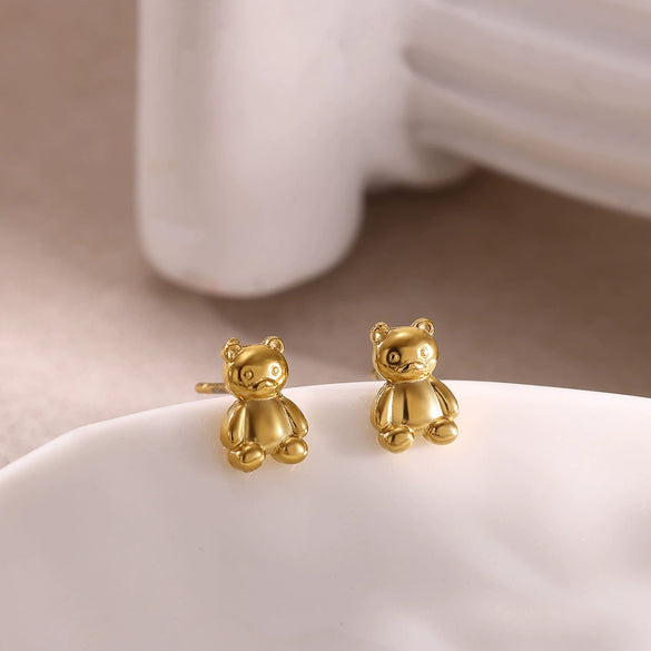 Wholesale Geometric Bear Shaped Stainless Steel Gold Plated Unisex Earrings
