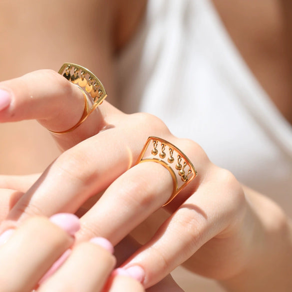 Wholesale Geometric Bellshaped Tassel 18K Gold Plated Stainless Steel Ring For Women