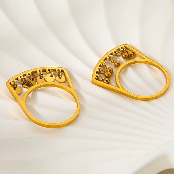 Wholesale Geometric Bellshaped Tassel 18K Gold Plated Stainless Steel Ring For Women
