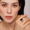 Wholesale Geometric Black Agate Hollow Heavy Industry Titanium Steel 18K Gold Electroplated Light Luxury Unisex Ring