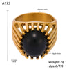 Wholesale Geometric Black Agate Hollow Heavy Industry Titanium Steel 18K Gold Electroplated Light Luxury Unisex Ring