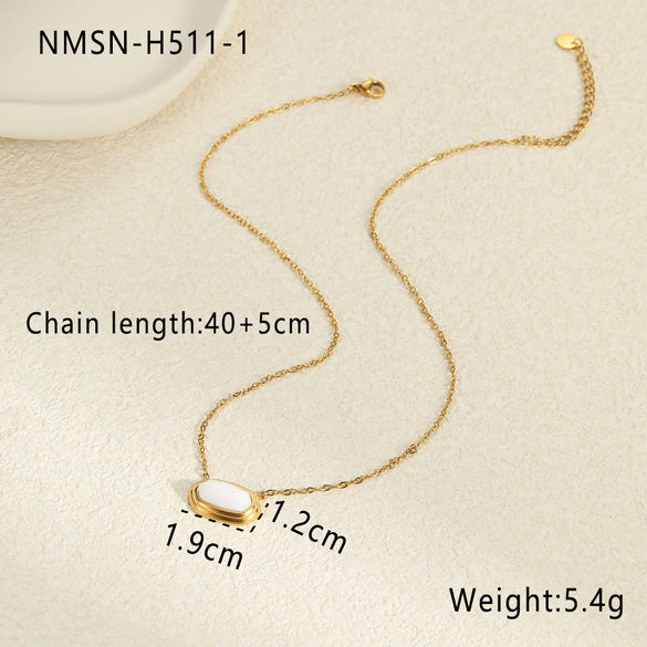 Wholesale Geometric Black Agate Inlaid Stainless Steel Necklace Pendant With 18K Gold Plated Chain For Women