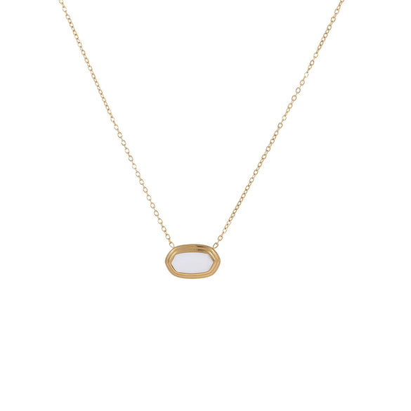 Wholesale Geometric Black Agate Inlaid Stainless Steel Necklace Pendant With 18K Gold Plated Chain For Women