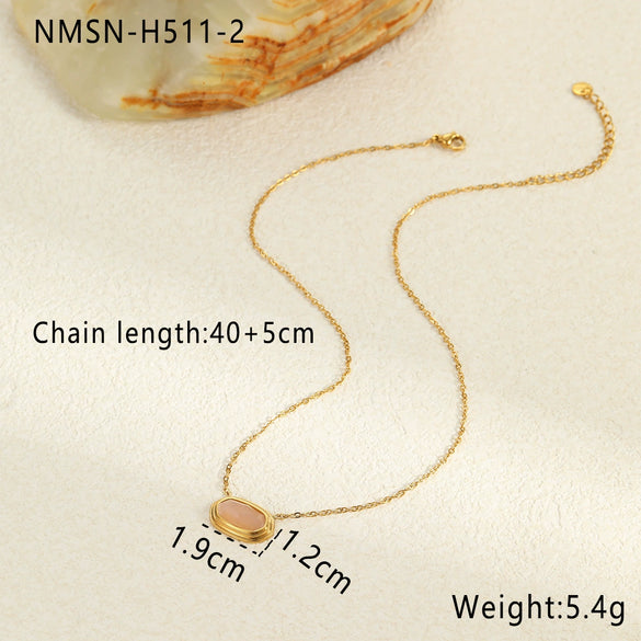 Wholesale Geometric Black Agate Inlaid Stainless Steel Necklace Pendant With 18K Gold Plated Chain For Women