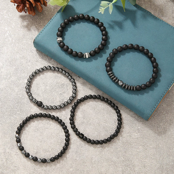 Wholesale Geometric Black Gall Stone Beaded Handmade Unisex Bracelet