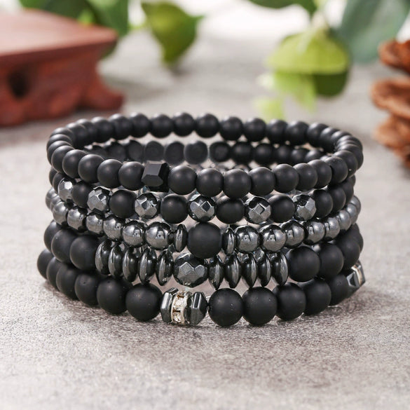 Wholesale Geometric Black Gall Stone Beaded Handmade Unisex Bracelet