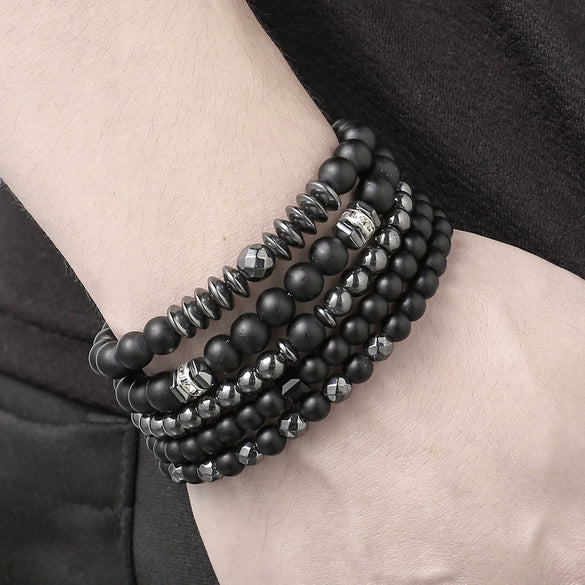 Wholesale Geometric Black Gall Stone Beaded Handmade Unisex Bracelet