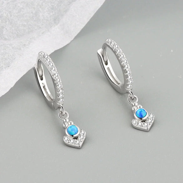 Wholesale Geometric Blue Opal 925 Sterling Silver Ear Ring With Electroplating