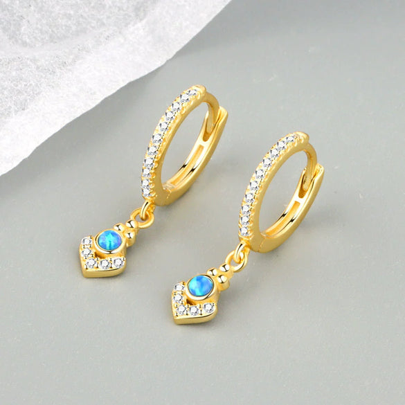 Wholesale Geometric Blue Opal 925 Sterling Silver Ear Ring With Electroplating