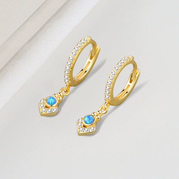 Wholesale Geometric Blue Opal 925 Sterling Silver Ear Ring With Electroplating
