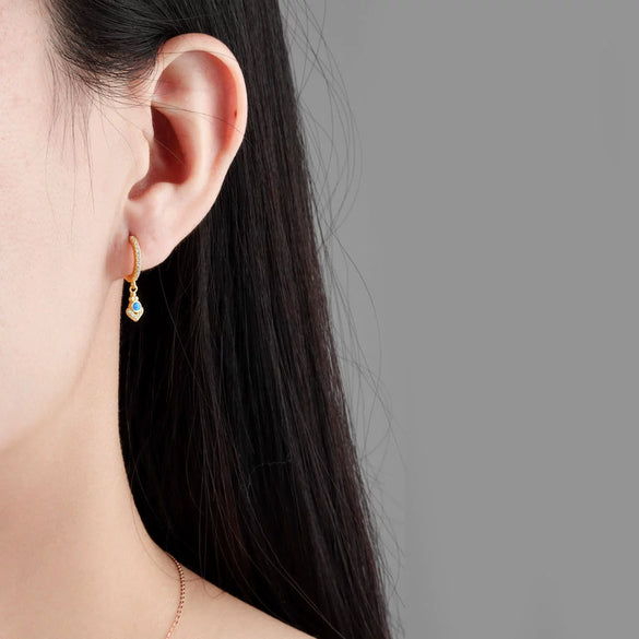 Wholesale Geometric Blue Opal 925 Sterling Silver Ear Ring With Electroplating