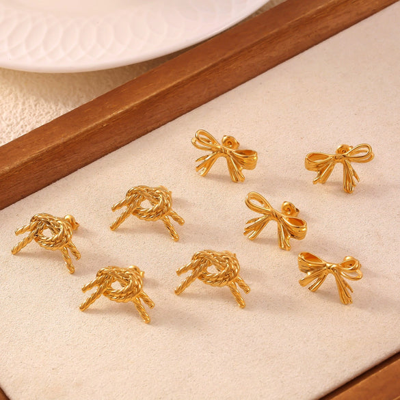 Wholesale Geometric Bow 316L Stainless Steel Goldplated Women's Earrings