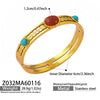 Wholesale Geometric Bracelet Set With Natural Stone Inlay Red Agate Design Oildrip Stainless Steel Gold Plated