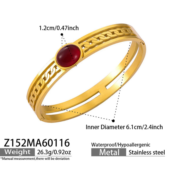 Wholesale Geometric Bracelet Set With Natural Stone Inlay Red Agate Design Oildrip Stainless Steel Gold Plated