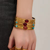 Wholesale Geometric Bracelet Set With Natural Stone Inlay Red Agate Design Oildrip Stainless Steel Gold Plated
