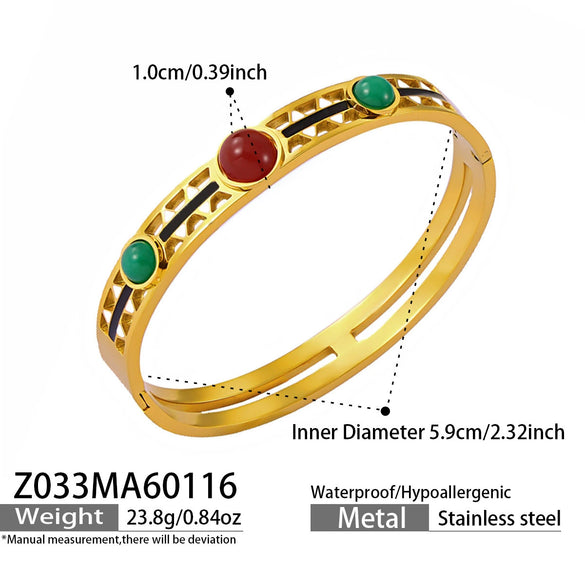 Wholesale Geometric Bracelet Set With Natural Stone Inlay Red Agate Design Oildrip Stainless Steel Gold Plated