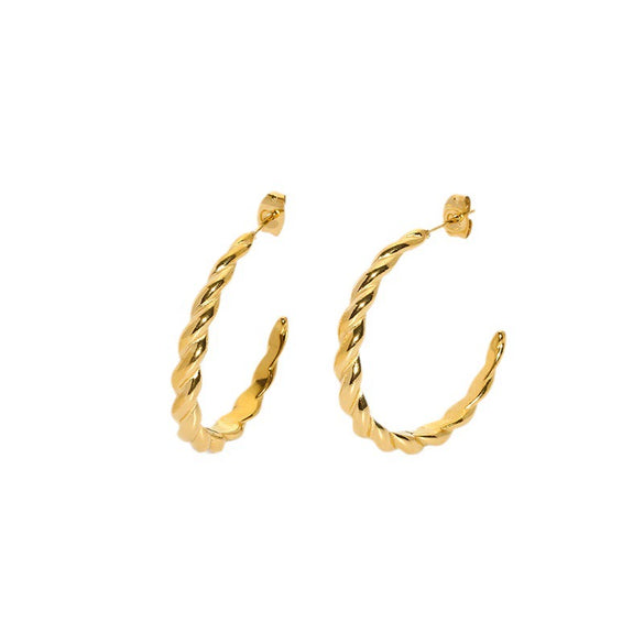 Wholesale Geometric Braided Thin Stainless Steel 18K Goldplated Waterproof Ear Hoops Earrings For Women