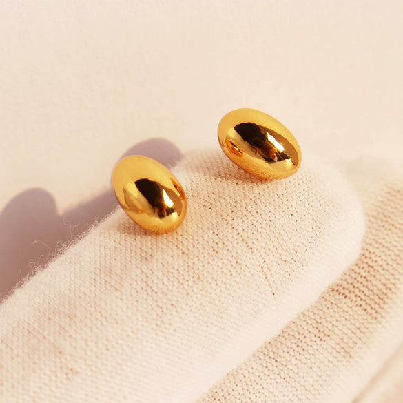 Wholesale Geometric Brass And 925 Silver Needle Electroplated Oval Ball Beanie Earrings For Women